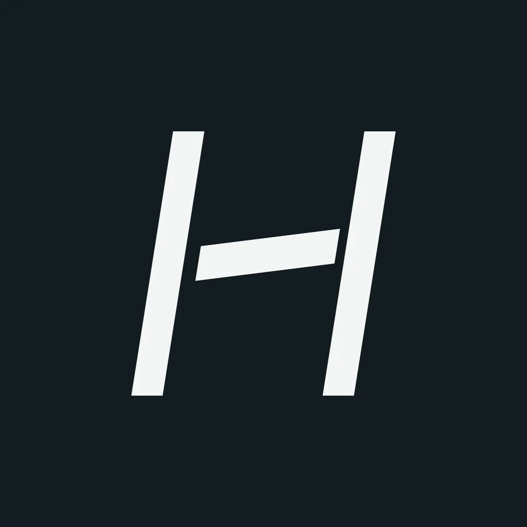 The HOOP app icon at 1024 px: a forward-leaning geometric H mark on graphite.